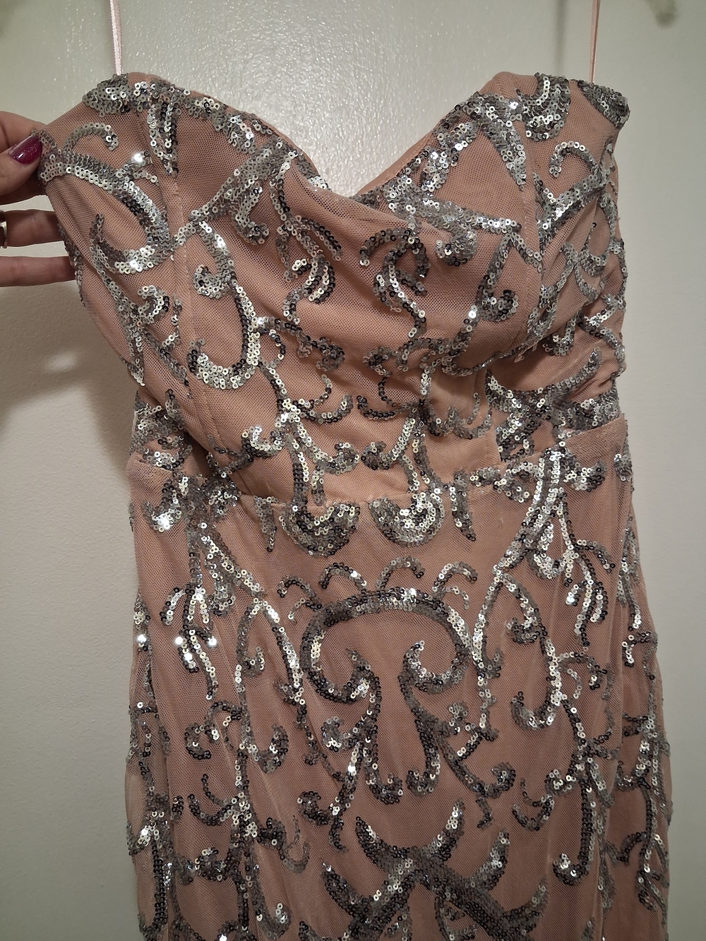 Nude Sleeveless Mermaid Dress with Silver Sequin Embellishment - Picture 2 of 3